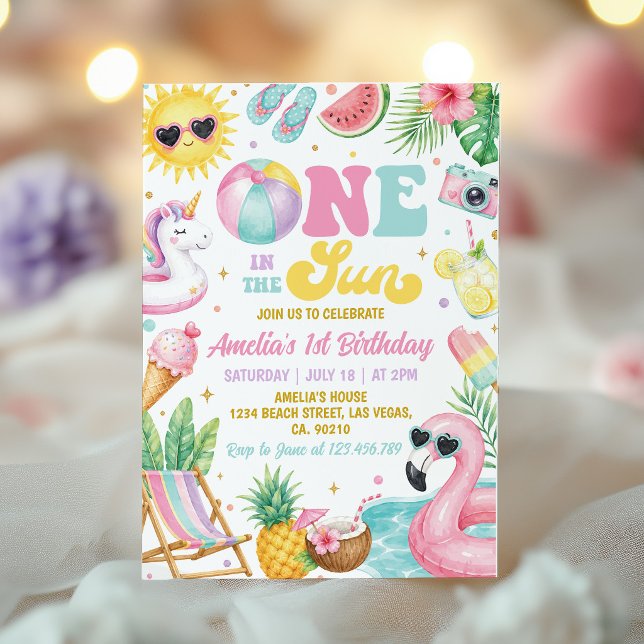 Invitation Fille de soleil dans la piscine Fête d'anniversair (Créateur téléchargé)