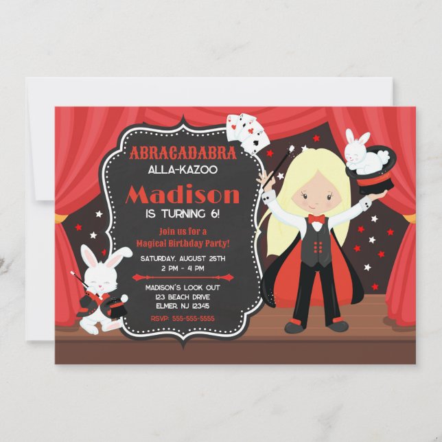 Invitation Fille de spectacle de magie Magicienne Fête d'anni (Devant)