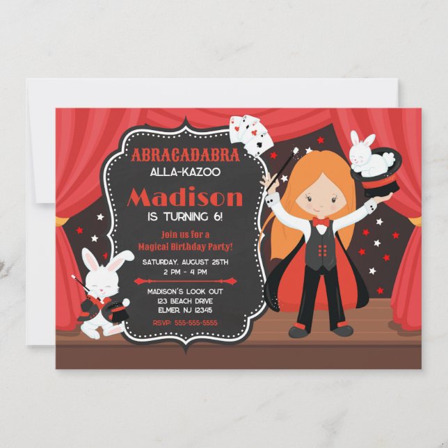Invitation Fille de spectacle de magie Magicienne Fête d'anni (Devant)