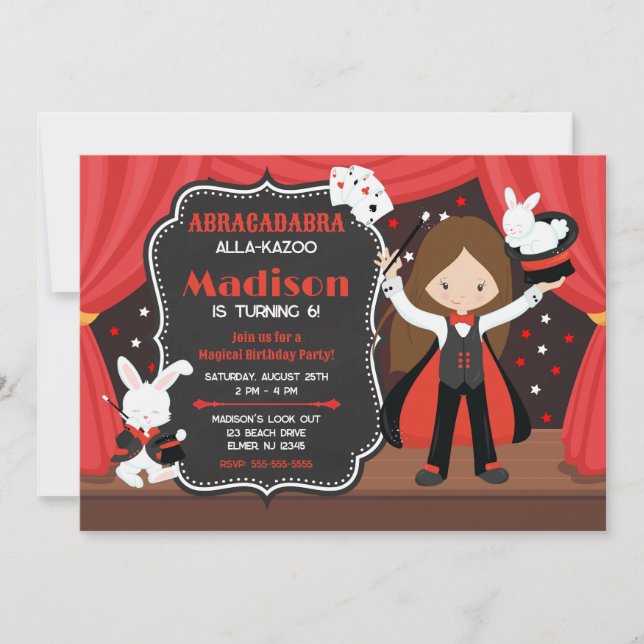 Invitation Fille de spectacle de magie Magicienne Fête d'anni (Devant)