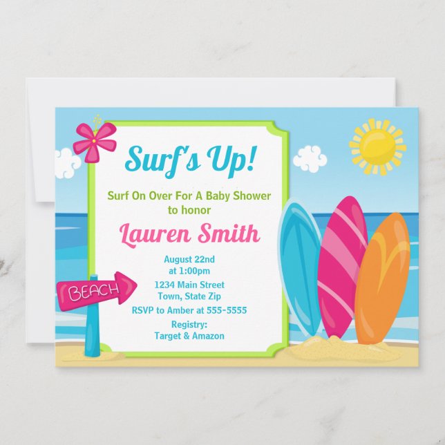 Invitation Fille de surfer d'invitation de baby shower de (Devant)