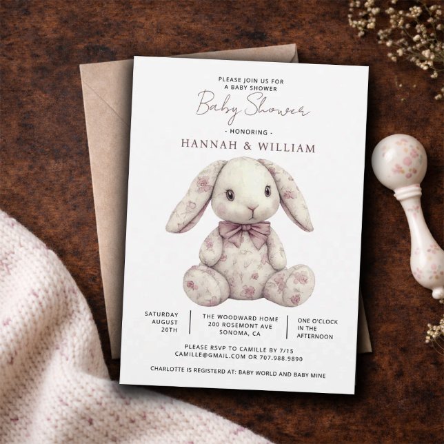 Invitation Fille de toile rose lapin bunny shower de bébé (Créateur téléchargé)
