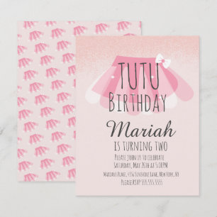 Invitation Fille de Tutu Anniversaire Rose Faux Paillettes