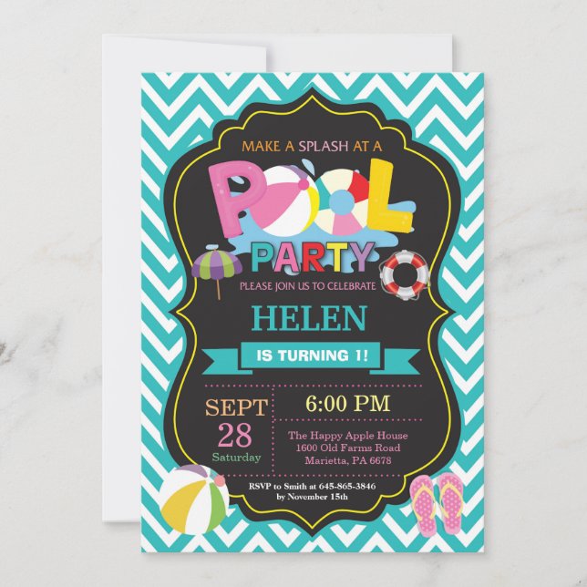 Invitation Fille d'éclaboussure de Splish d'Aqua d'invitation (Devant)