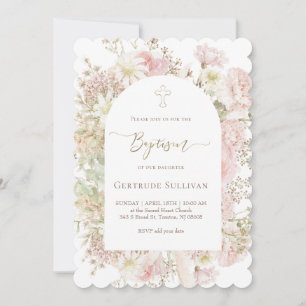 Invitation fille d'élégant bouquet Baptême
