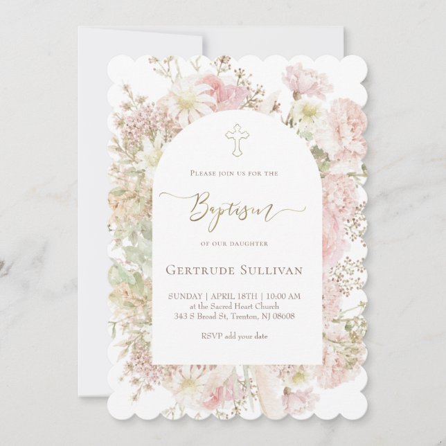 Invitation fille d'élégant bouquet Baptême (Devant)