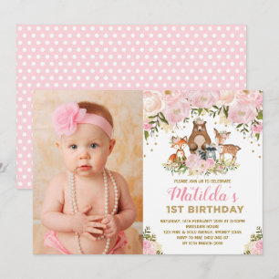 Invitation Fille des animaux des bois 1er anniversaire de la
