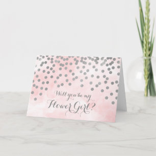 Invitation Fille des Fleurs Confettis Argent Aquar