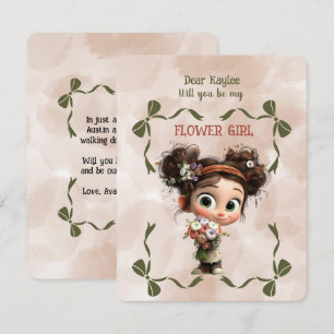 Invitation Fille des Fleurs Floral Brun Aquarelle