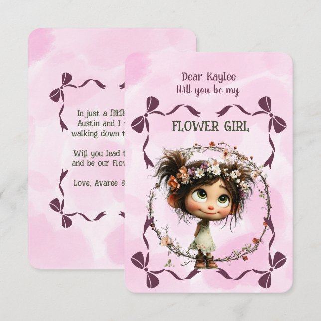 Invitation Fille des Fleurs Floral Rose Aquarelle (Devant / Derrière)
