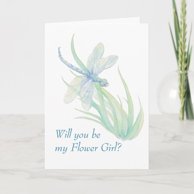 Invitation Fille des Fleurs Libellule Bleu Vert Aq (Devant)