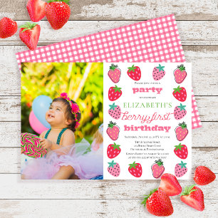 Invitation Fille des fraises Photo Berry Premier anniversaire