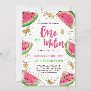 Invitation Fille des papillons de pastèque 1er anniversaire