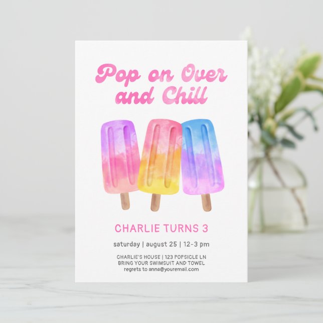 Invitation Fille d'été colorée Popsicle 3e anniversaire (Debout devant)