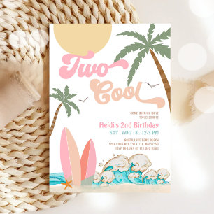 Invitation Fille DEUX Cool Surfant 2ème Anniversaire Fête de