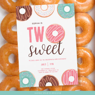Invitation Fille Deux Donut Doux 2e fête d'anniversaire