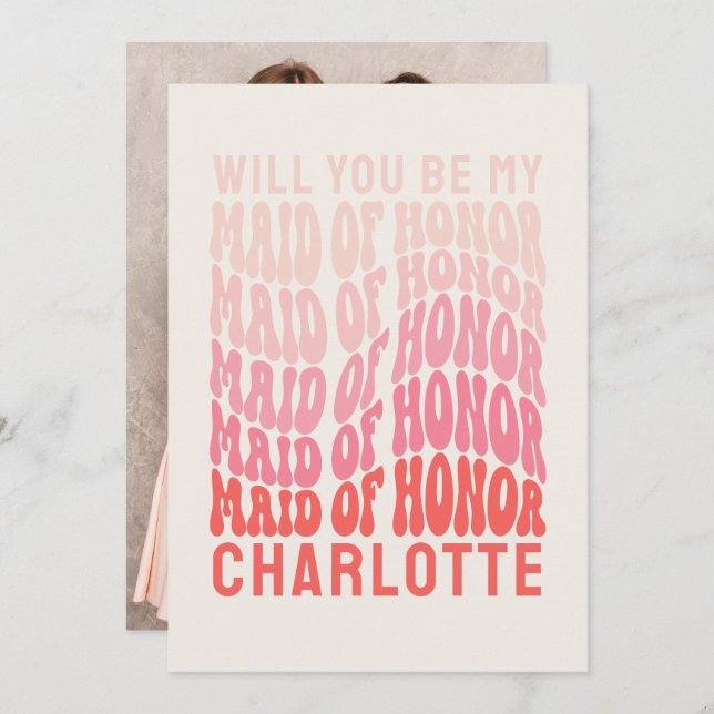 Invitation Fille d'honneur rose moderne girly rétro 60's simp (Devant / Derrière)