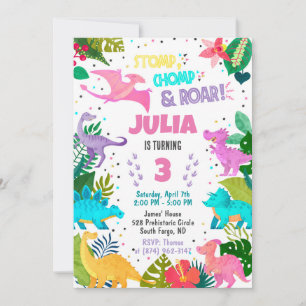 Invitation fille dinosaure rose
