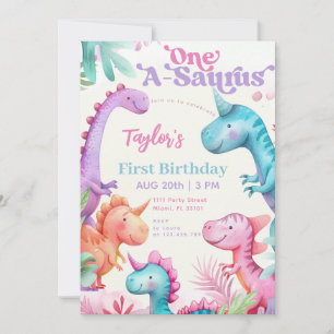 Invitation Fille Dinosaure Violet One-A-Saurus Premier Annive