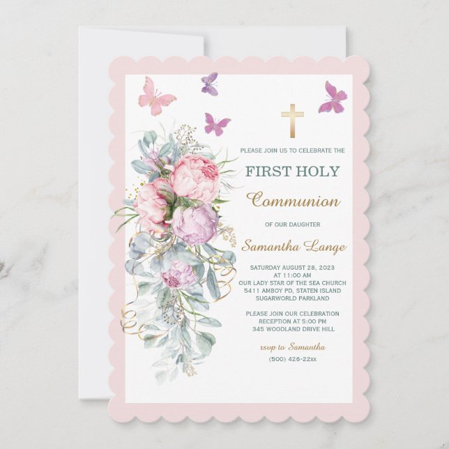 Invitation Fille d'invitation à la première communion (Devant)