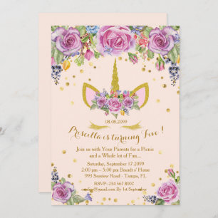 Invitation Fille d'invitation d'anniversaire, licorne,