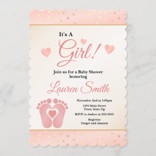Invitation Fille d'invitation de baby shower d'empreinte de
