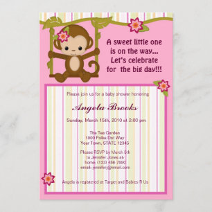 Invitation Fille d'invitations de baby shower de Mlle Monkey