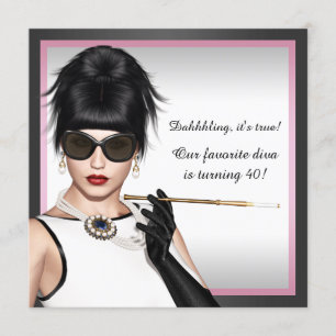 Invitation Fille distinguée Fête d'anniversaire rose et noir