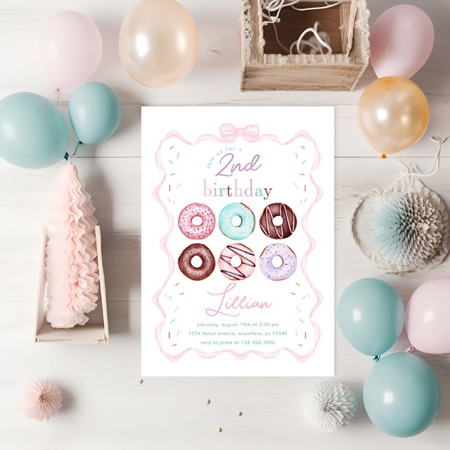 Invitation Fille Donut et Pink Bow fête d'anniversaire (Créateur téléchargé)
