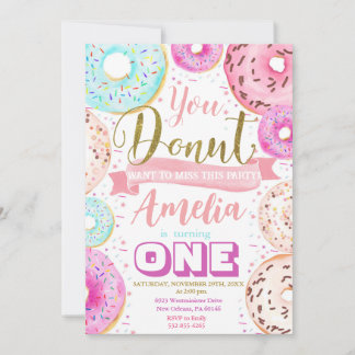 Invitation Fille Donut fête d'anniversaire