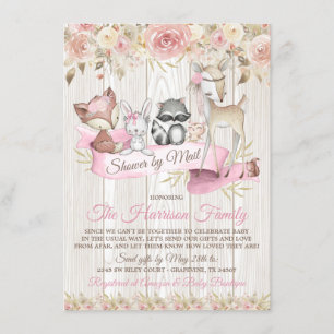 Invitation Fille Douce Fête de Bébé en Bois par Courrier