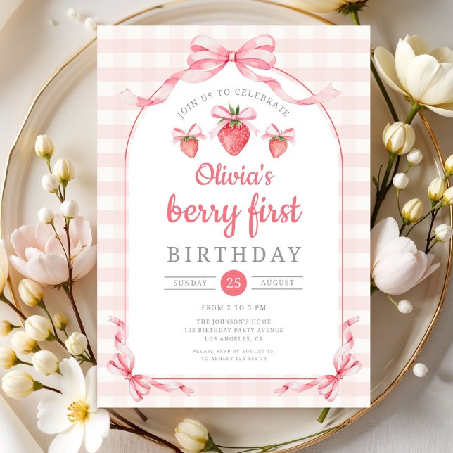 Invitation Fille douce fraise 2ème anniversaire (Strawberry Two Sweet Girl 2nd Birthday Invitation)