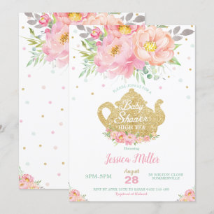 Invitation Fille du Baby shower à la menthe rose Floral