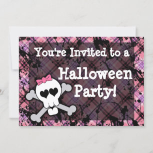 Invitation Fille du crâne rose Halloween Party