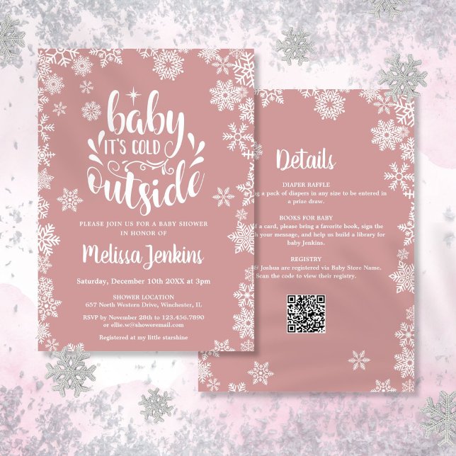 Invitation Fille du froid extérieur Fête pour bébé d'hiver To (Cold Outside Girl Winter Baby Shower All In One Invitation)