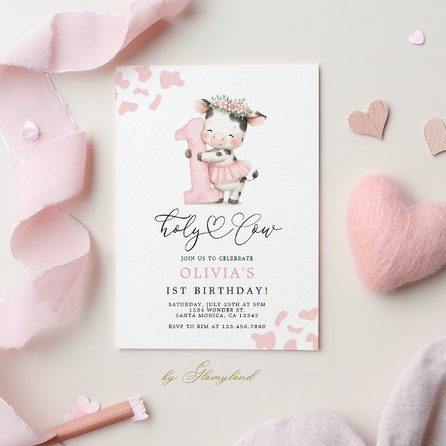 Invitation Fille du premier anniversaire Sainte Vache (Créateur téléchargé)