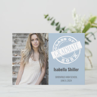 Invitation Fille Dusty Blue Photo Grad Grad Graduation Party