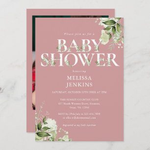 Invitation Fille Dusty Rose vert rose Baby shower rose