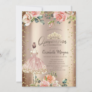 Invitation Fille élégante Roses,Quinceañera Diamants Cooper