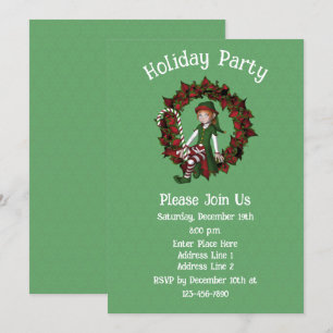 Invitation Fille Elf Poinsettia Wreath Noël