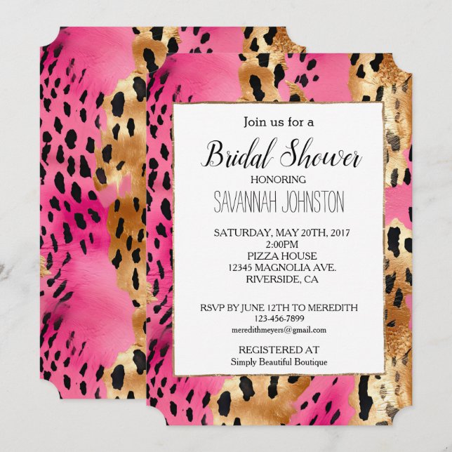 Invitation Fille Empreinte de léopard de verre rose (Devant / Derrière)