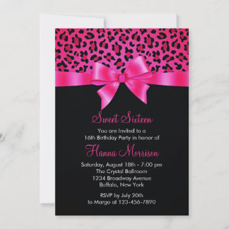 Invitation Fille Empreinte de léopard noir rose Élégant sucré