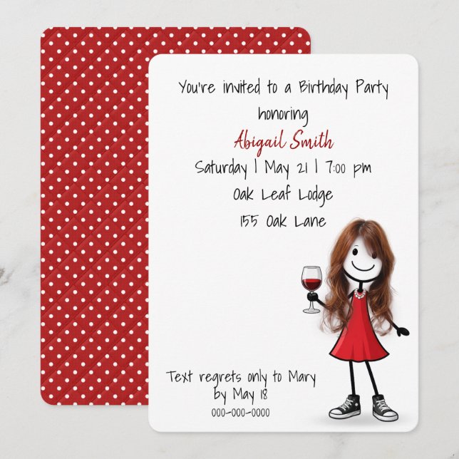 Invitation Fille en bâtonnets pour fête d'anniversaire avec d (Devant / Derrière)
