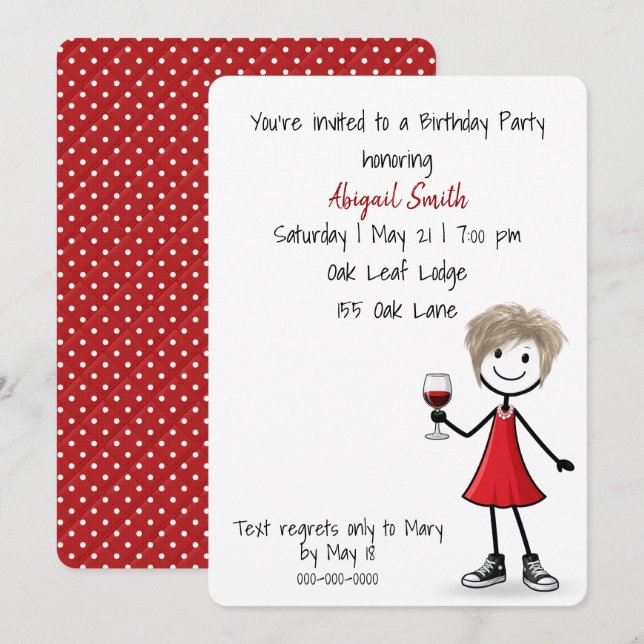 Invitation Fille en bâtonnets pour fête d'anniversaire avec d (Devant / Derrière)