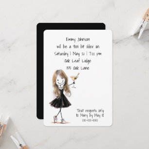 Invitation Fille en bâtonnets pour fête d'anniversaire avec M