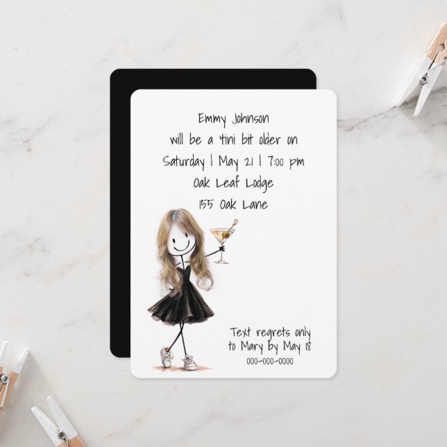 Invitation Fille en bâtonnets pour fête d'anniversaire avec M (Devant/Arrière en situation)