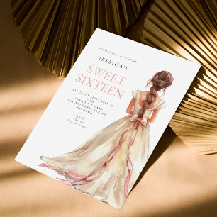 Invitation Fille en Blush Pink Gown Sweet 16 Anniversaire