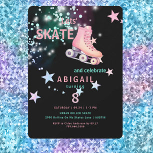 Invitation Fille en patins à roulettes Anniversaire 8 ans Neo