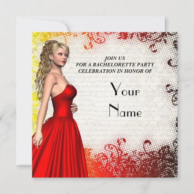 Invitation Fille en robe rouge fête de bachelorette (Devant)