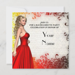 Invitation Fille en robe rouge fête de bachelorette